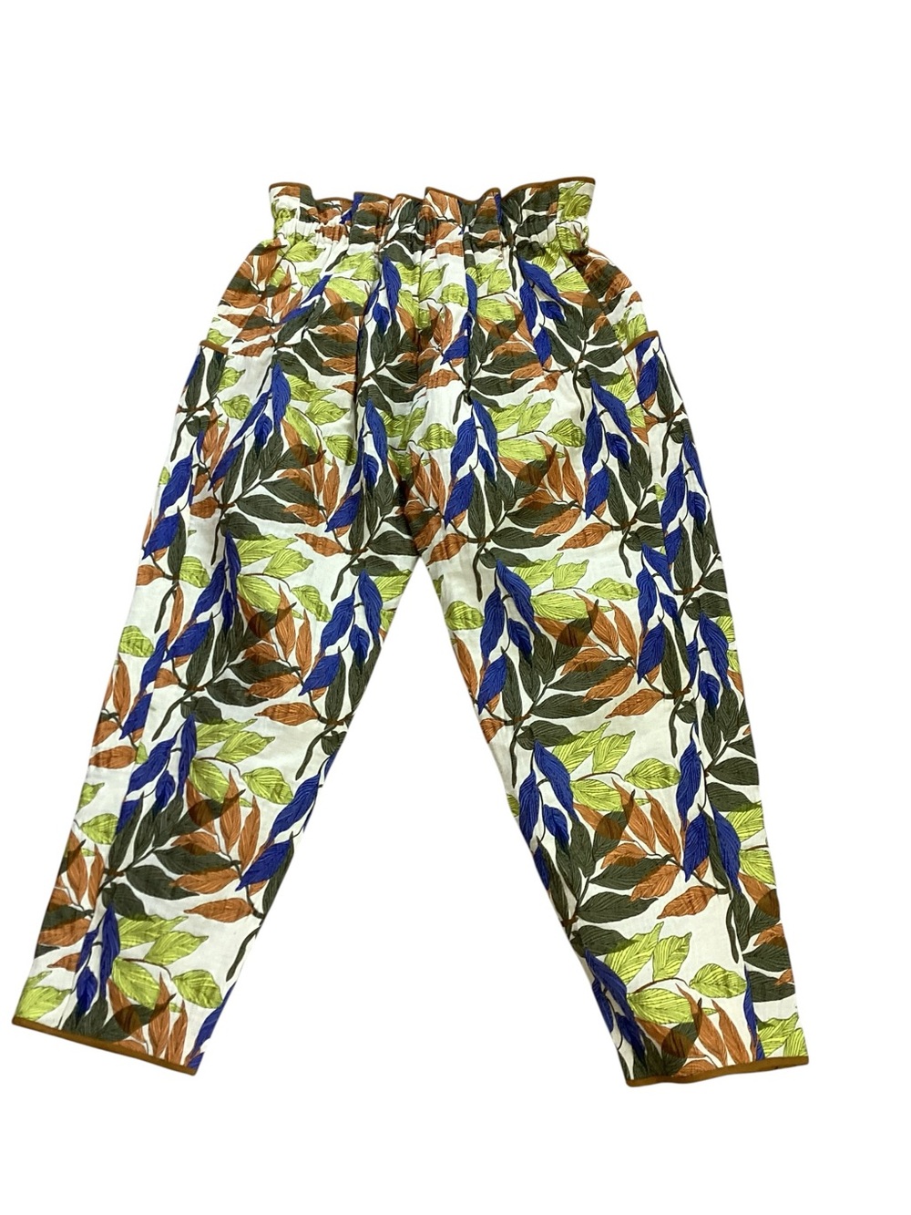 Love Binetti Embroidered Women's Floral Print Cropped Pants - Blue & Green